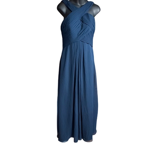 Azazie Dresses & Skirts - Azazie A-line gown in navy blue chiffon pleated crisscross bodice 16 xl